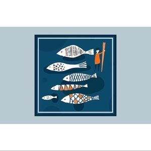 🆕 blue based white fish pattern square scarf